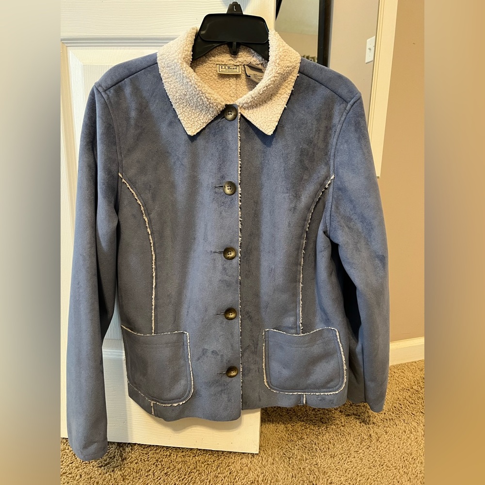 L.L. Bean Dusty Blue Jacket with Cream Sherpa Collar